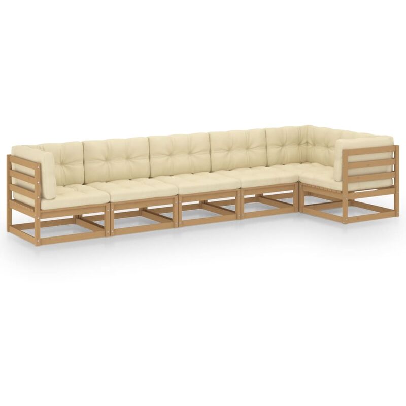 

Juego de muebles de jardín 6 pzas y cojines madera pino maciza