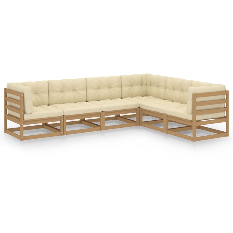 

Juego de muebles de jardín 6 pzas y cojines madera pino maciza