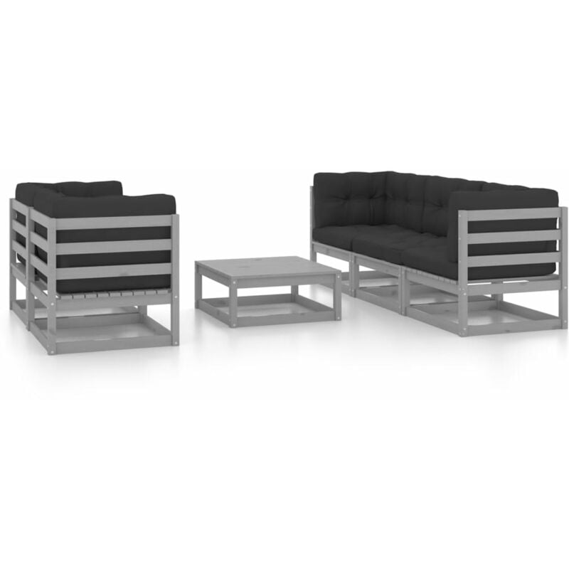 

Juego de muebles de jardín 6 pzas y cojines madera pino maciza