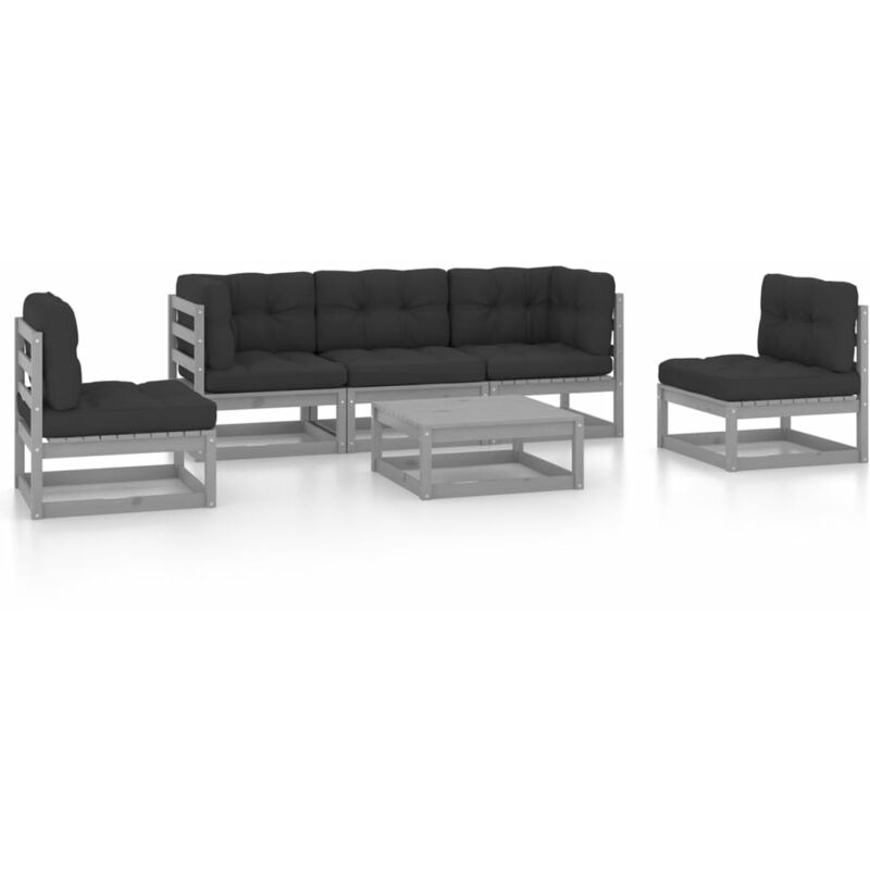 

Juego de muebles de jardín 6 pzas y cojines madera pino maciza
