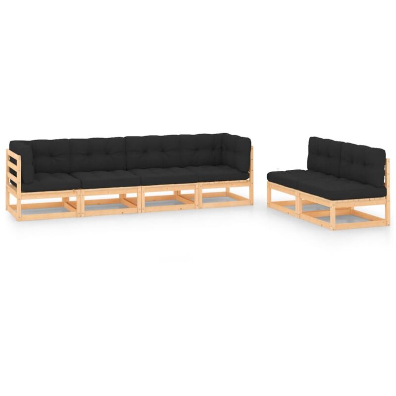 

Juego de muebles de jardín 6 pzas y cojines madera pino maciza