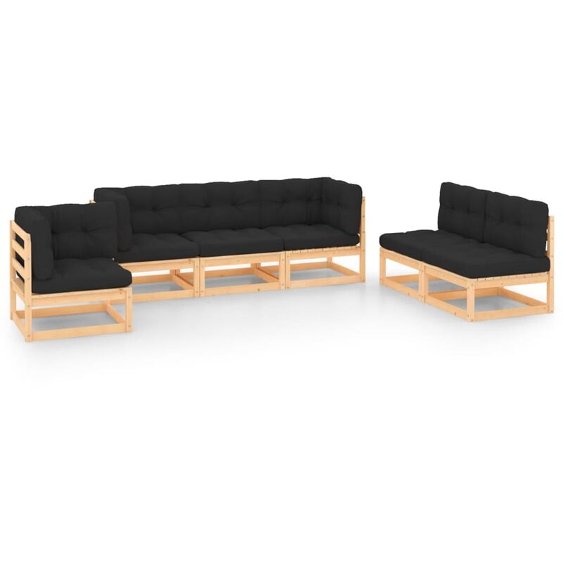 

Juego de muebles de jardín 6 pzas y cojines madera pino maciza