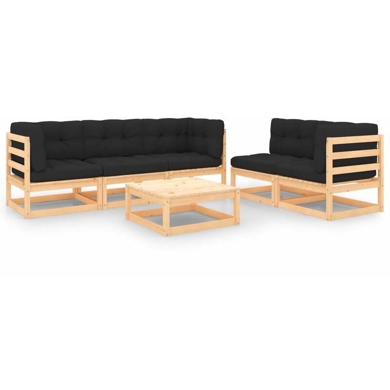 

Juego de muebles de jardín 6 pzas y cojines madera pino maciza
