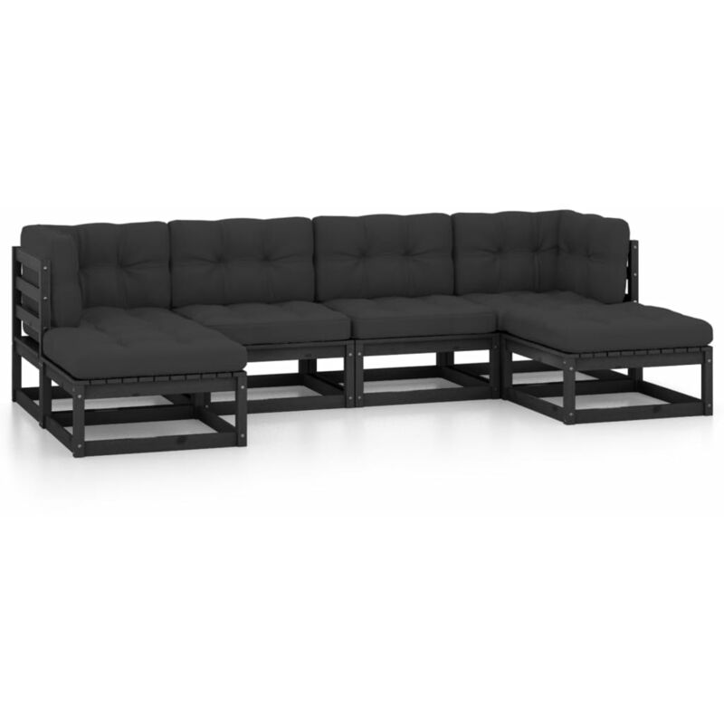 

Juego de muebles de jardín 6 pzas y cojines negro madera pino