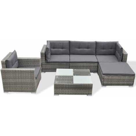 Juego de muebles de jardín 6 pzs y cojines ratán sintético gris