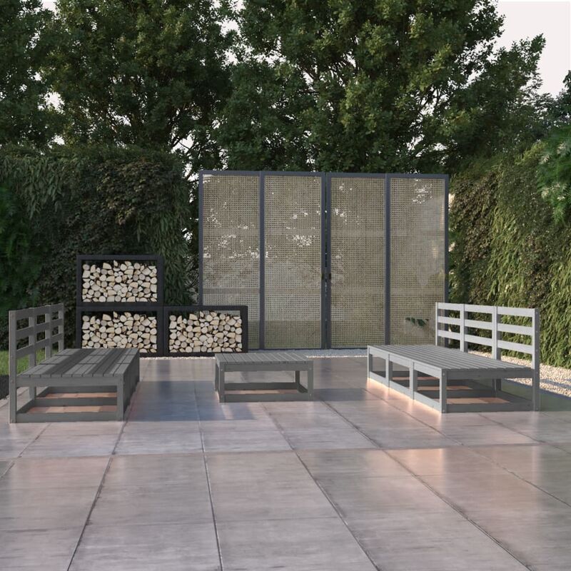 

Juego de muebles de jardín 7 piezas gris madera maciza de pino