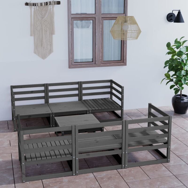 

Juego de muebles de jardín 7 piezas gris madera maciza de pino