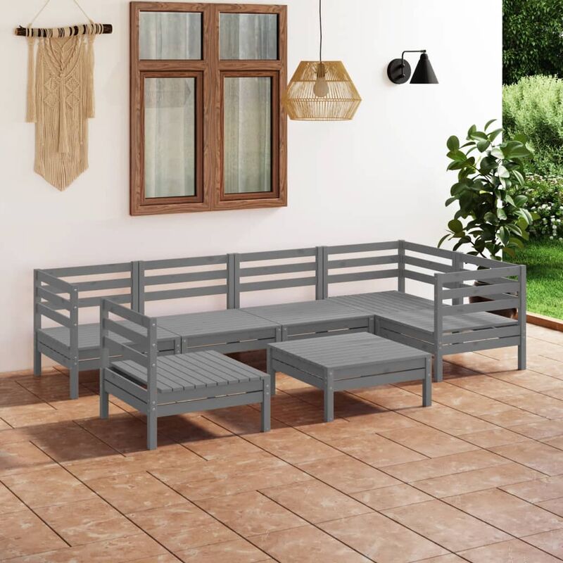 

Juego de muebles de jardín 7 piezas madera de pino maciza gris