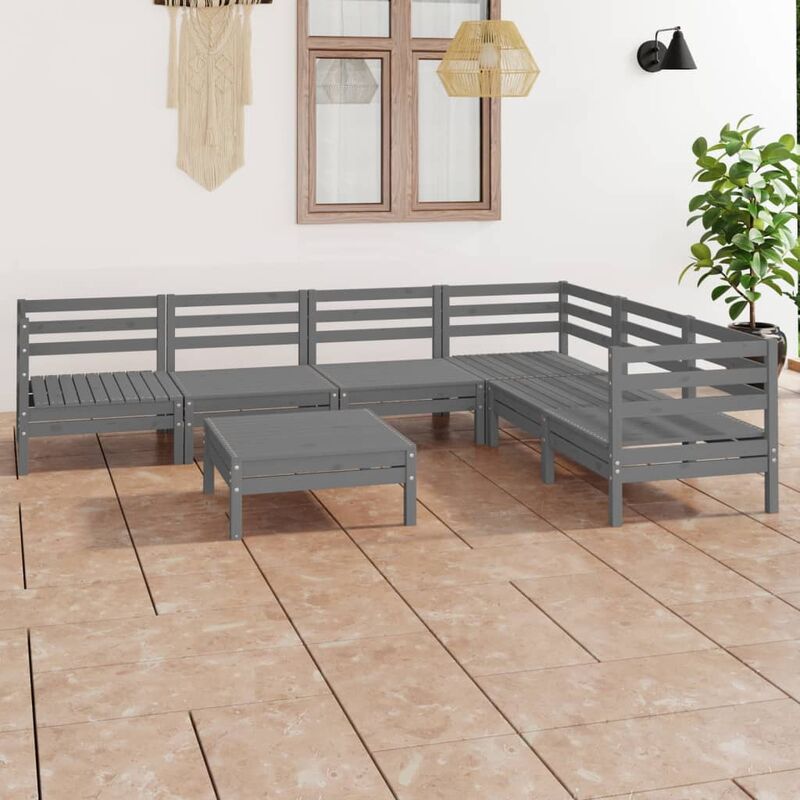 

Juego de muebles de jardín 7 piezas madera de pino maciza gris