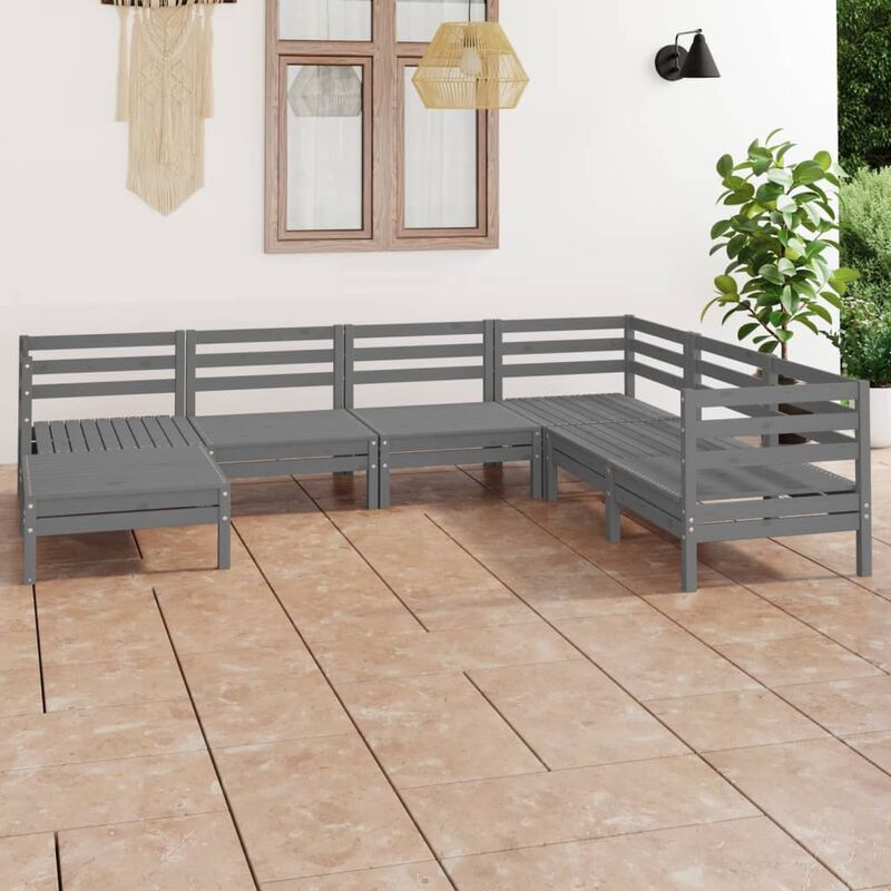 

Juego de muebles de jardín 7 piezas madera de pino maciza gris