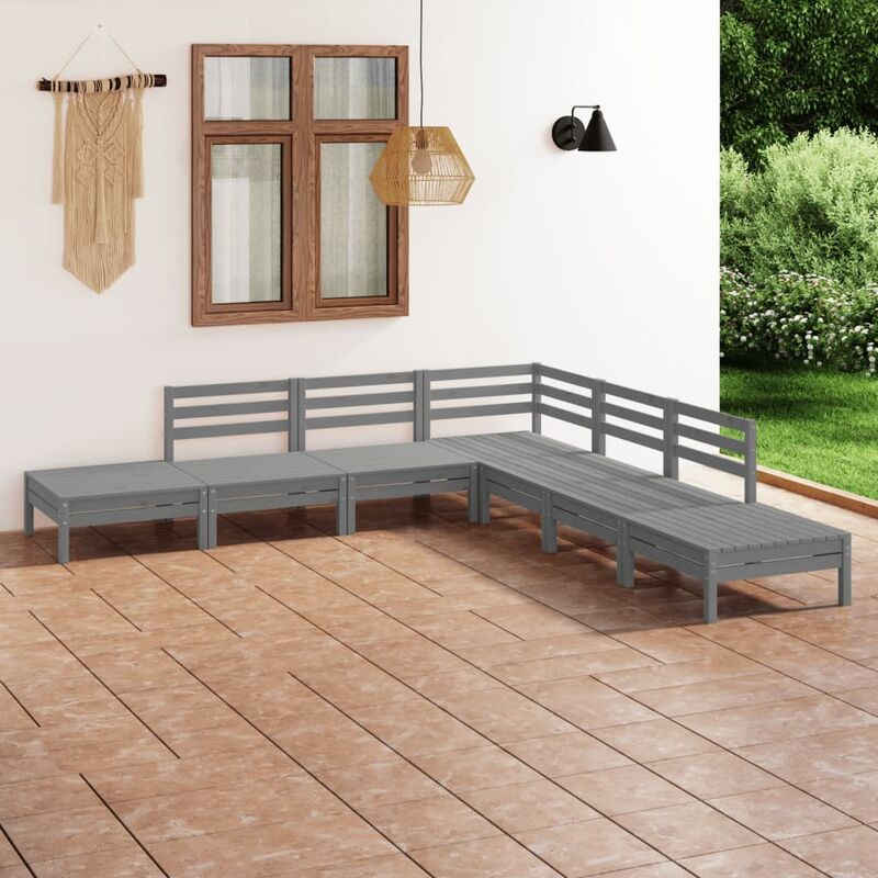 

Juego de muebles de jardín 7 piezas madera de pino maciza gris