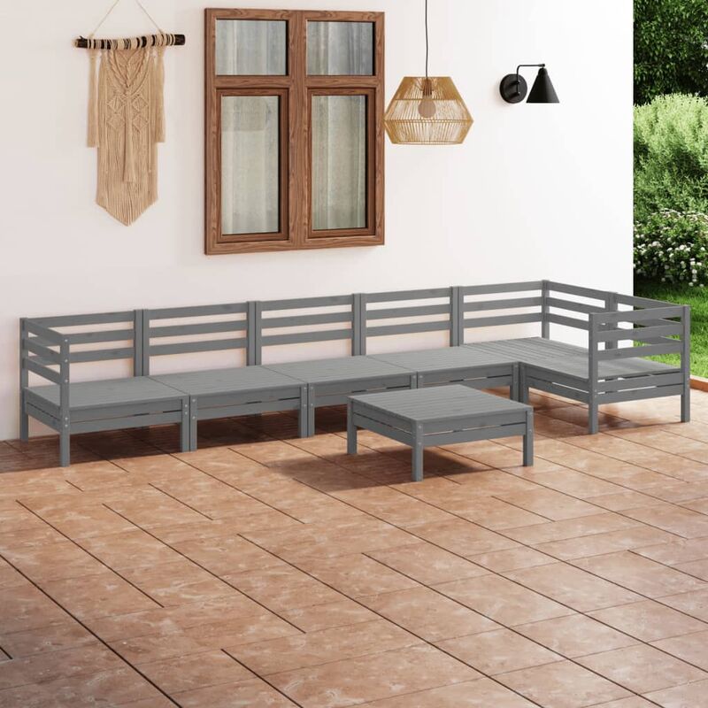 

Juego de muebles de jardín 7 piezas madera de pino maciza gris