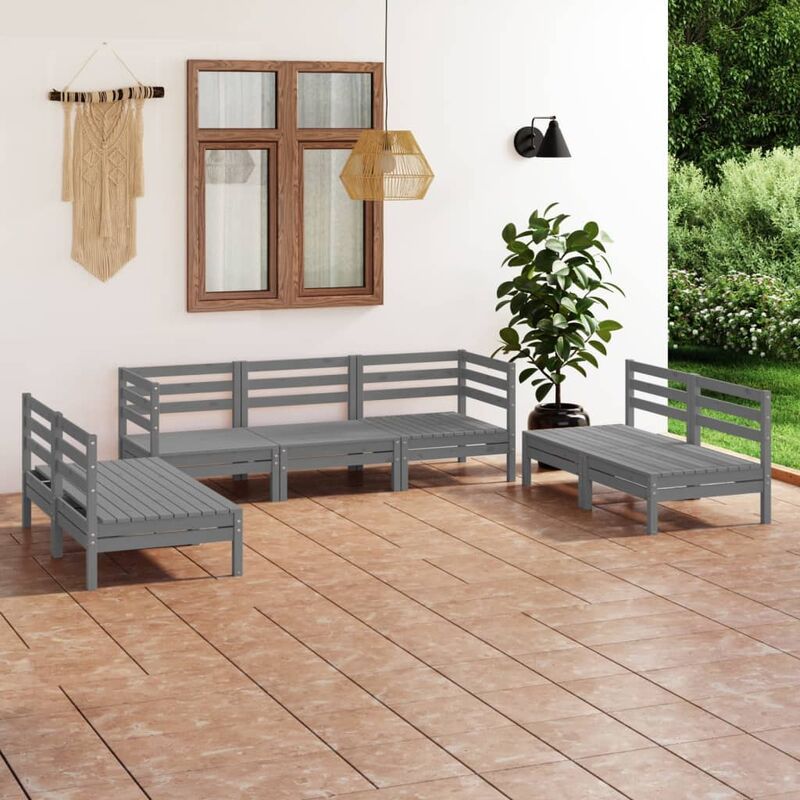 

Juego de muebles de jardín 7 piezas madera maciza de pino gris