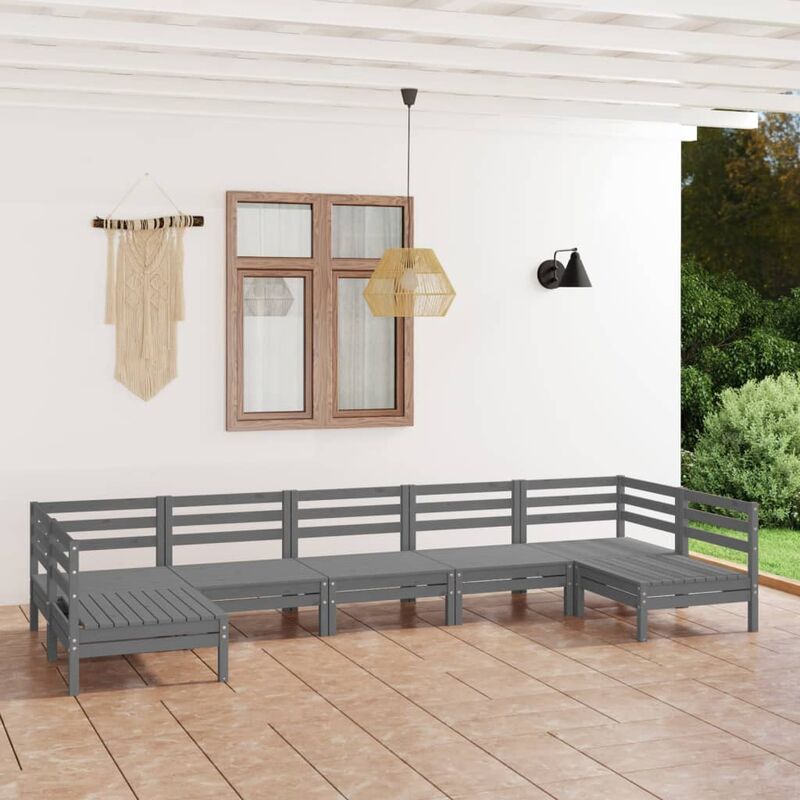 

Juego de muebles de jardín 7 piezas madera maciza de pino gris