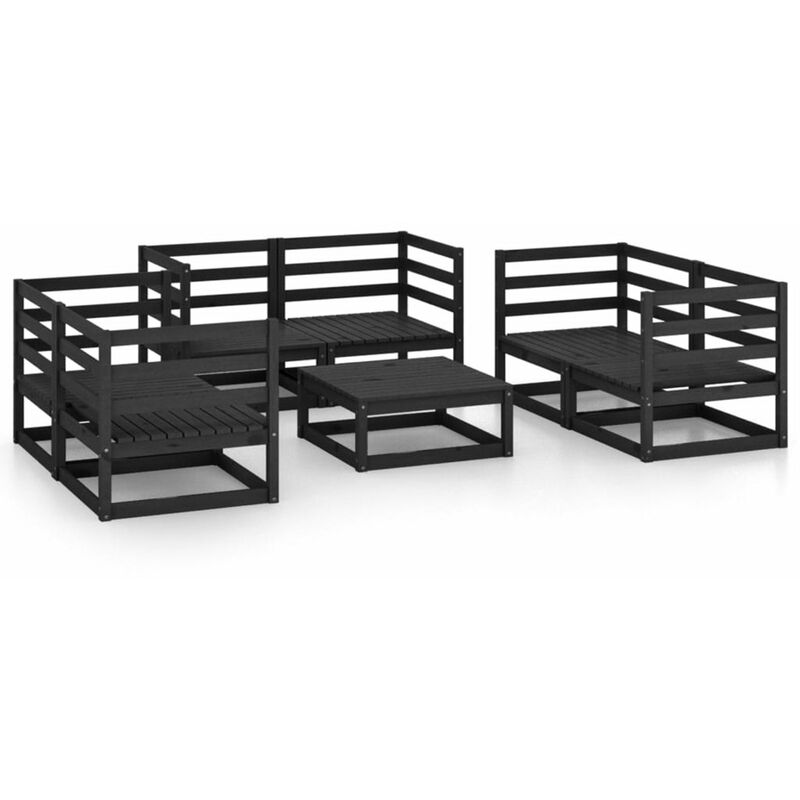 

Juego de muebles de jardin 7 piezas negro madera maciza de pino