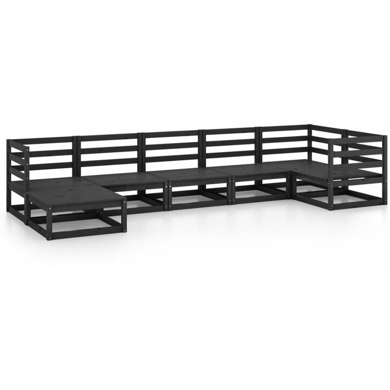 

Juego de muebles de jardin 7 piezas negro madera maciza de pino