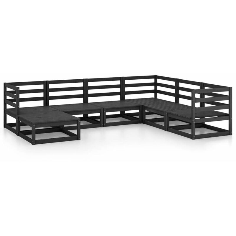 

Happyshopping - Juego de muebles de jardin 7 piezas negro madera maciza de pino