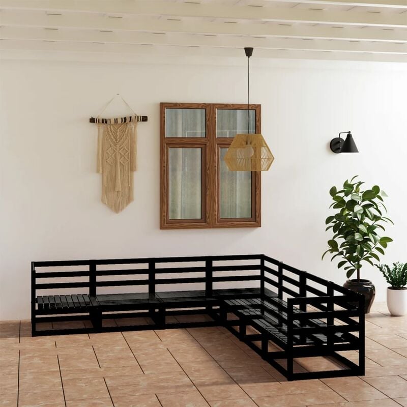 

Juego de muebles de jardín 7 piezas negro madera maciza de pino