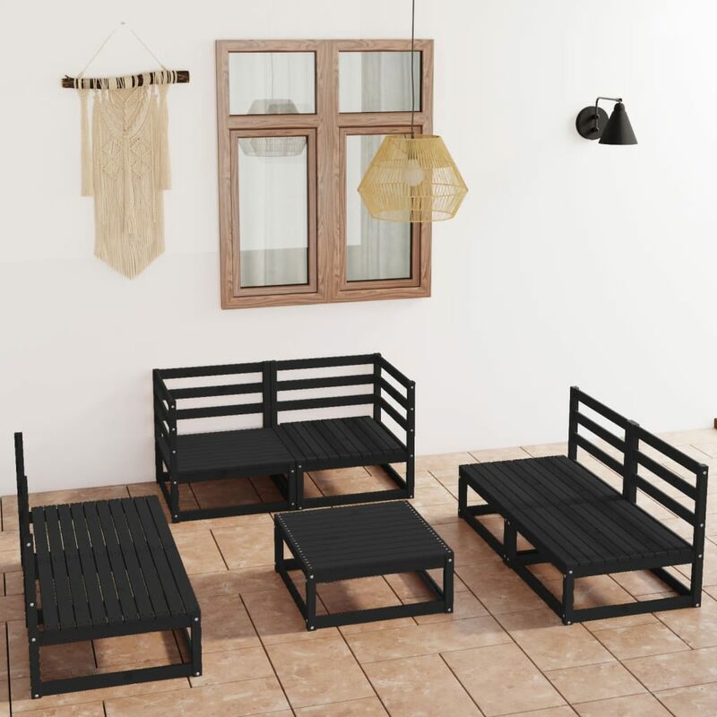 

Juego de muebles de jardín 7 piezas negro madera maciza de pino
