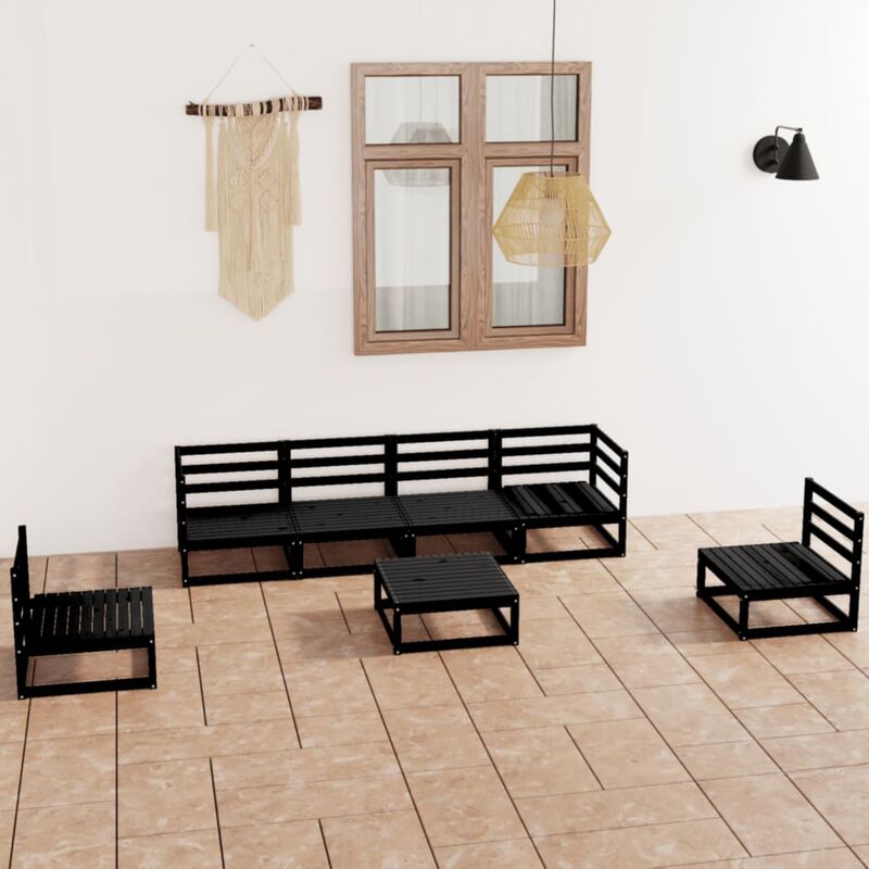 

Juego de muebles de jardín 7 piezas negro madera maciza de pino