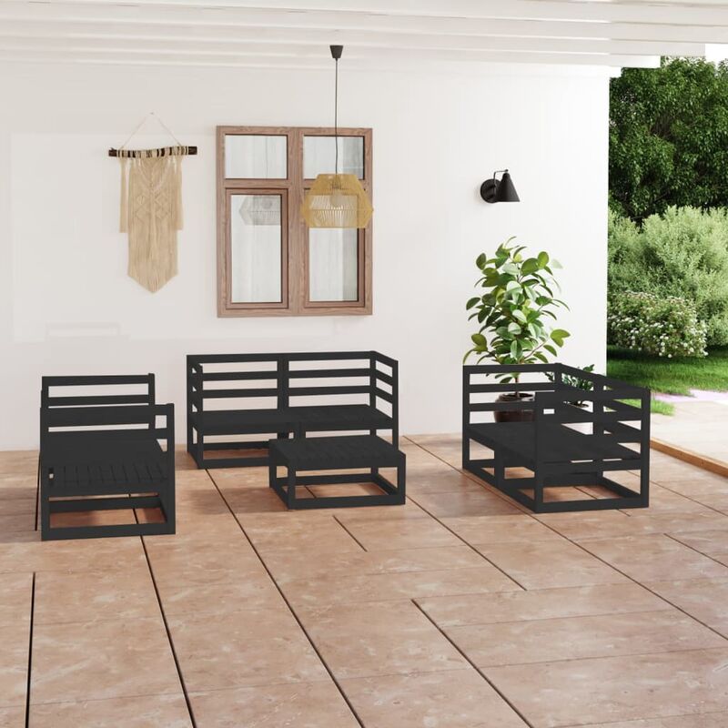 

Juego de muebles de jardín 7 piezas negro madera maciza de pino