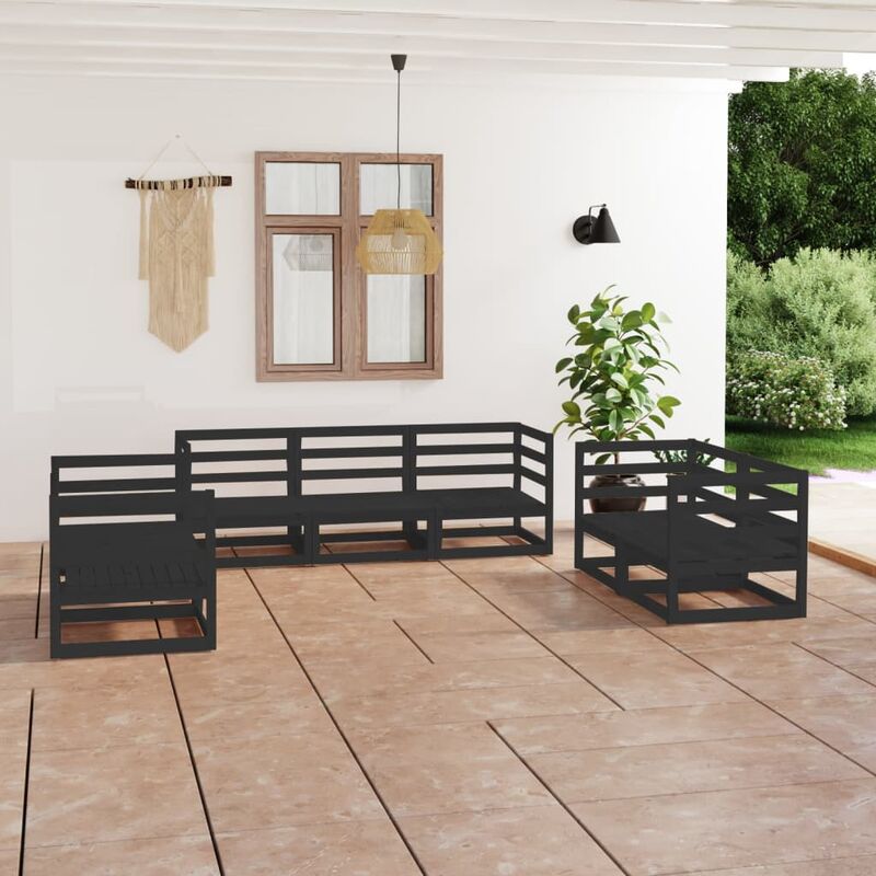 

Juego de muebles de jardín 7 piezas negro madera maciza de pino