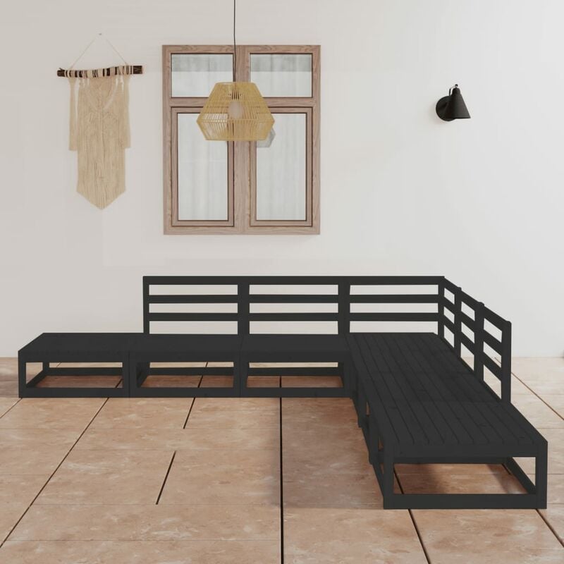 

Juego de muebles de jardín 7 piezas negro madera maciza de pino