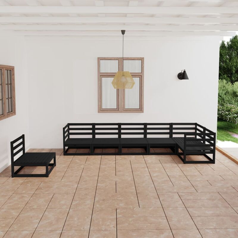 

Juego de muebles de jardín 7 piezas negro madera maciza de pino