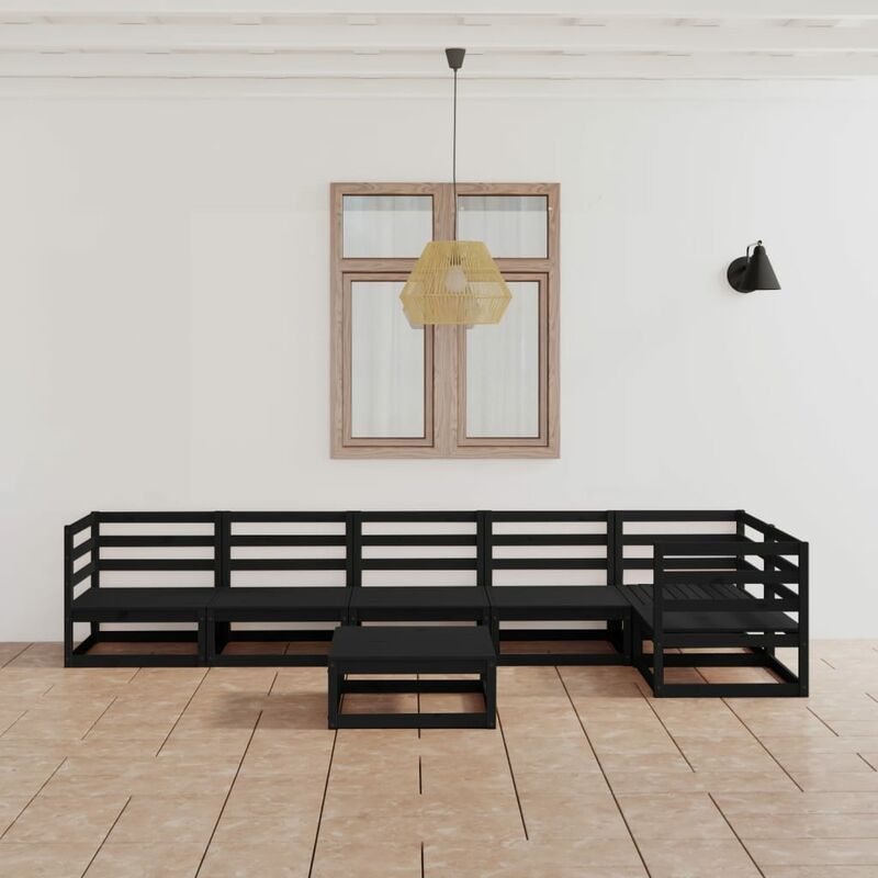 

Juego de muebles de jardín 7 piezas negro madera maciza de pino