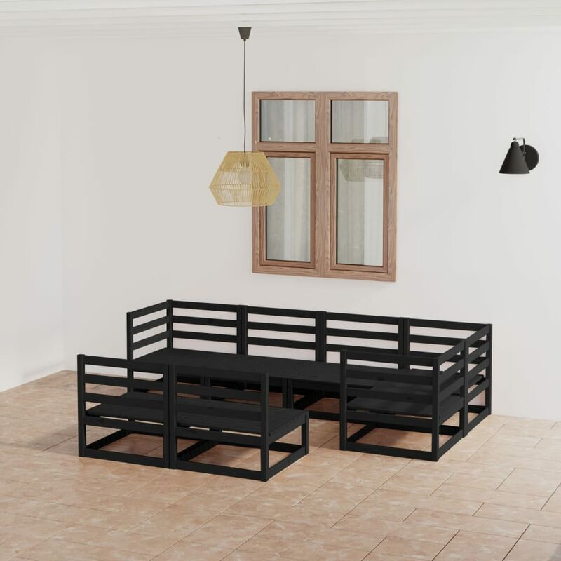 

Juego de muebles de jardín 7 piezas negro madera maciza de pino