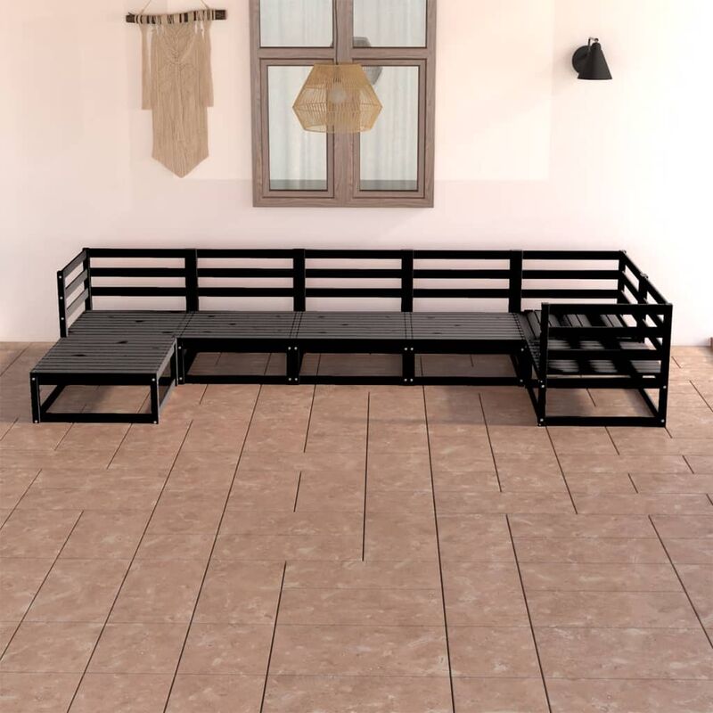 

Juego de muebles de jardín 7 piezas negro madera maciza de pino