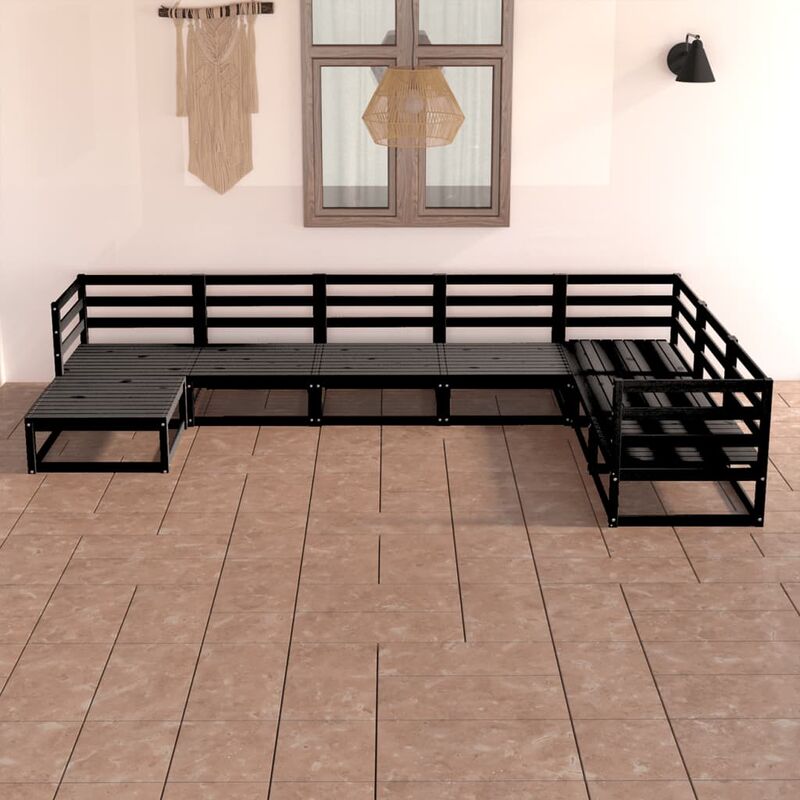 

Juego de muebles de jardín 7 piezas negro madera maciza de pino