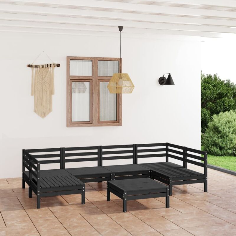 

Juego de muebles de jardín 7 pzas madera de pino maciza negro