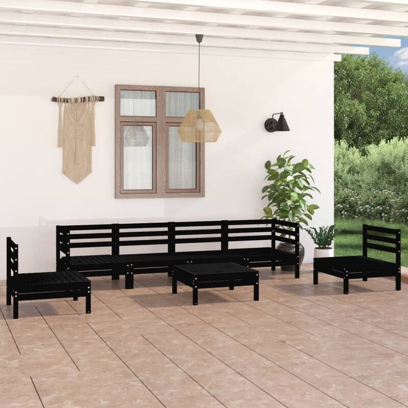 

Juego de muebles de jardín 7 pzas madera de pino maciza negro