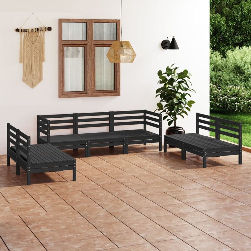 

Juego de muebles de jardín 7 pzas madera de pino maciza negro