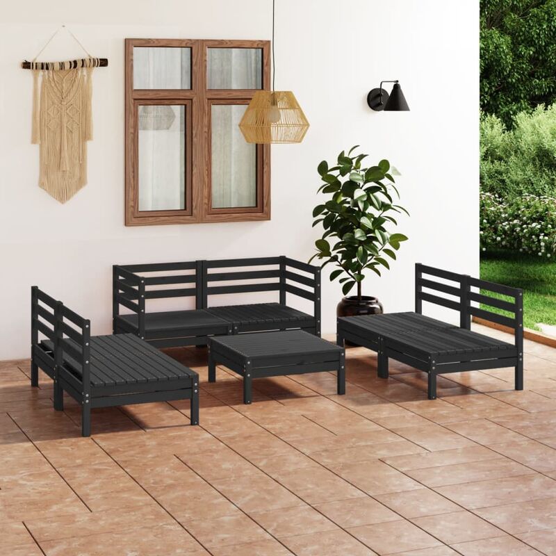 

Juego de muebles de jardín 7 pzas madera de pino maciza negro