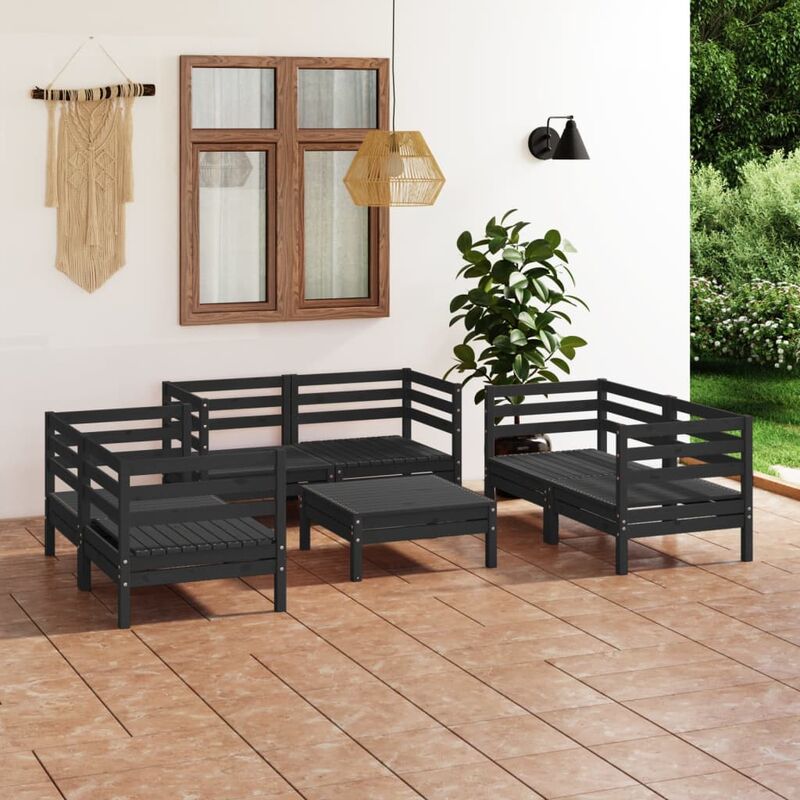 

Juego de muebles de jardín 7 pzas madera de pino maciza negro