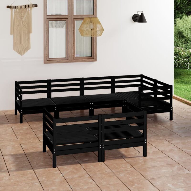 

Juego de muebles de jardín 7 pzas madera de pino maciza negro