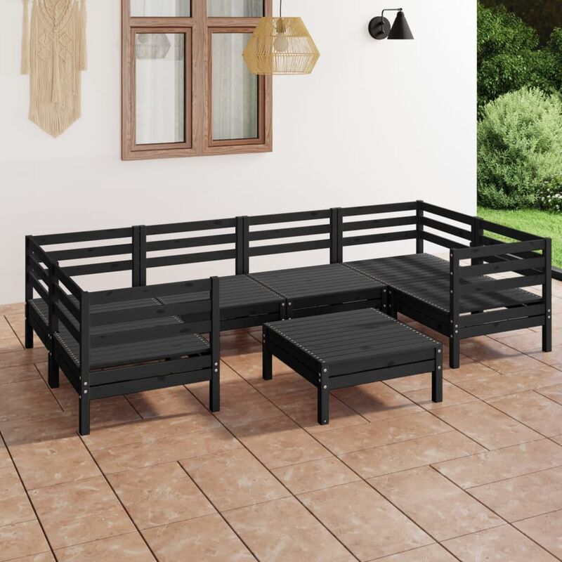 

Juego de muebles de jardín 7 pzas madera de pino maciza negro