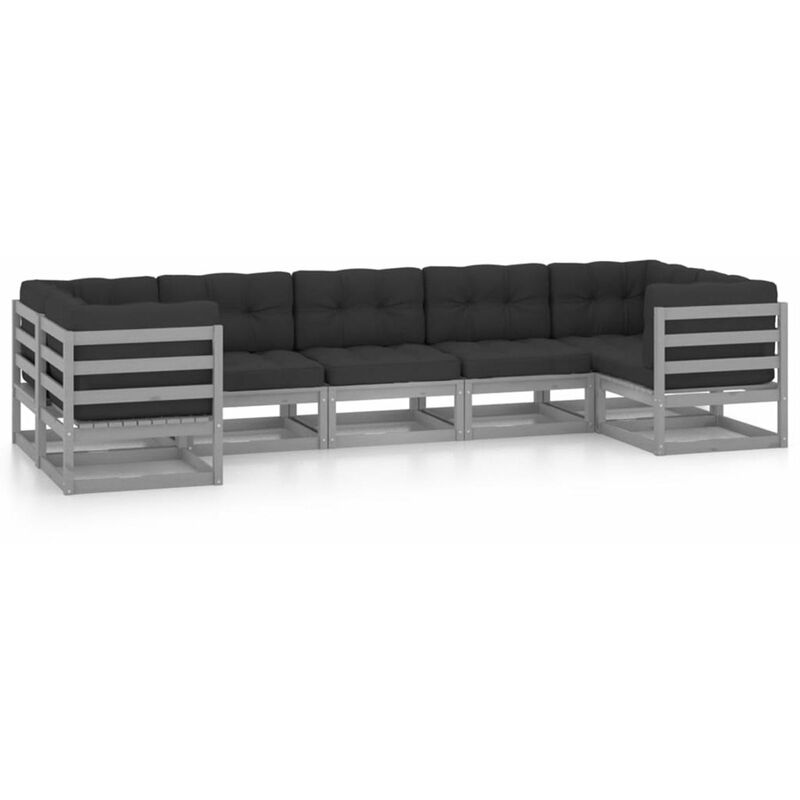 

Juego de muebles de jardin 7 pzas y cojines gris madera pino