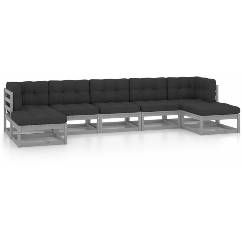 

Juego de muebles de jardín 7 pzas y cojines gris madera pino