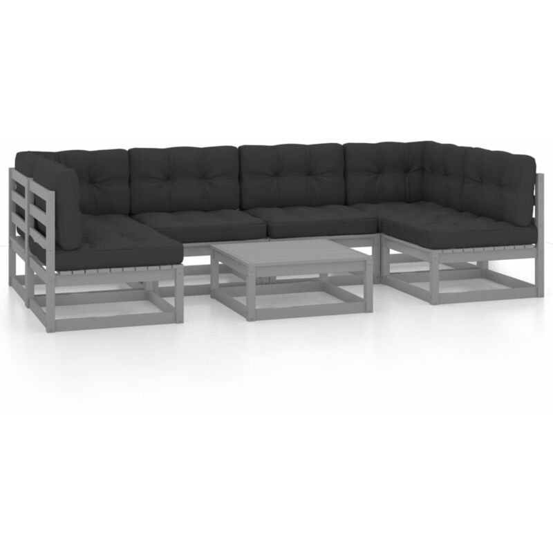 

Juego de muebles de jardín 7 pzas y cojines gris madera pino