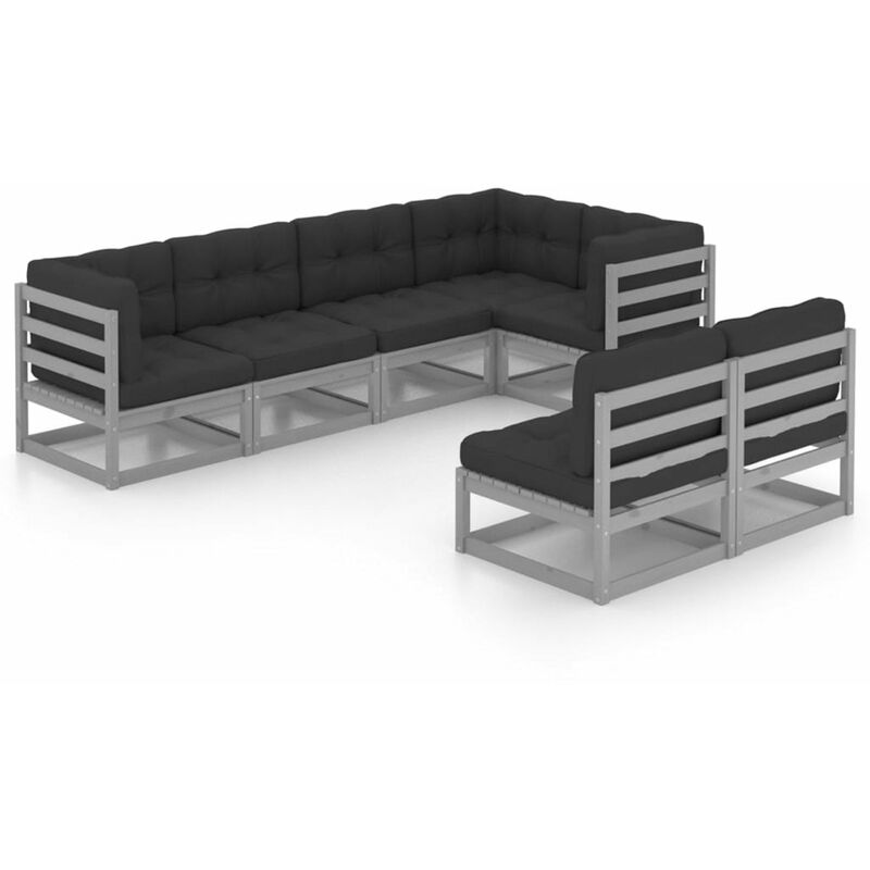 

Juego de muebles de jardin 7 pzas y cojines madera maciza pino