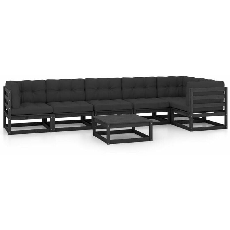 

Happyshopping - Juego de muebles de jardin 7 pzas y cojines madera maciza pino