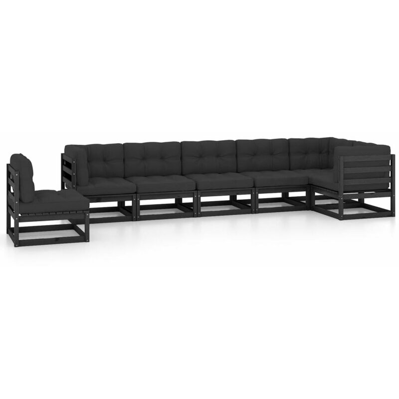 

Happyshopping - Juego de muebles de jardin 7 pzas y cojines madera maciza pino