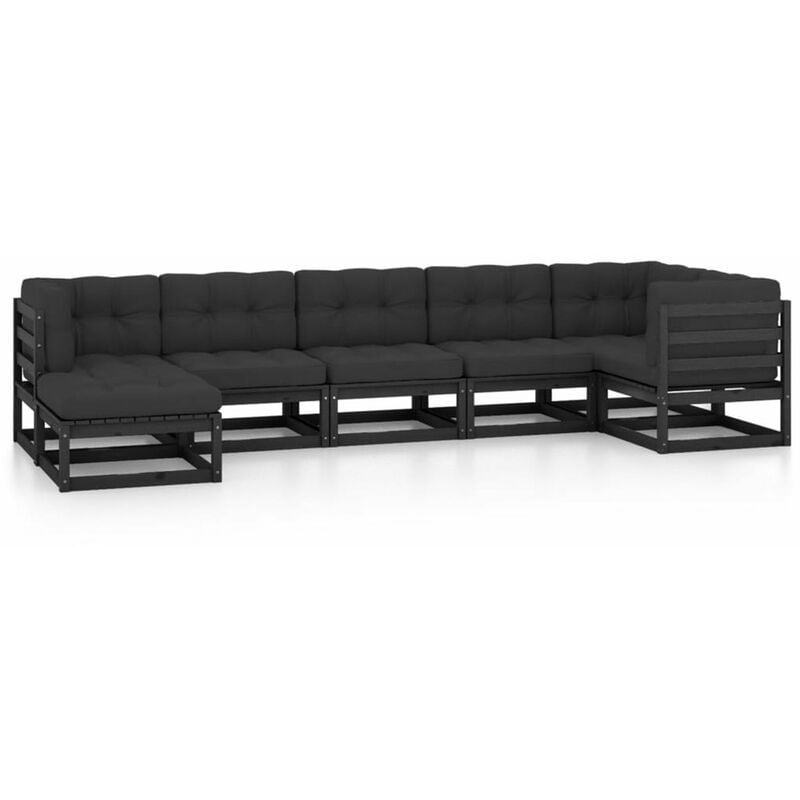 

Happyshopping - Juego de muebles de jardin 7 pzas y cojines madera maciza pino