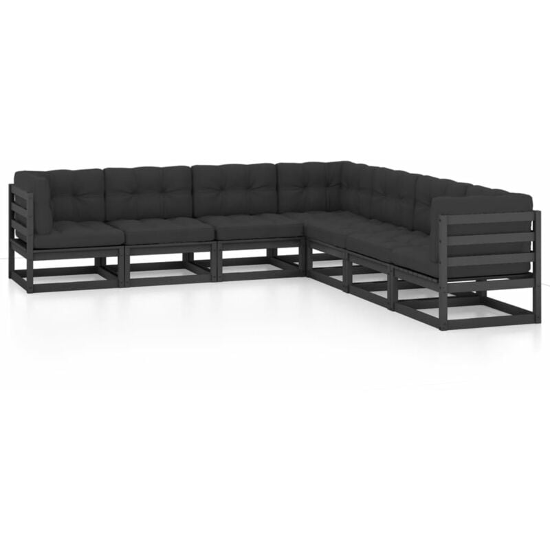 

Juego de muebles de jardín 7 pzas y cojines madera maciza pino