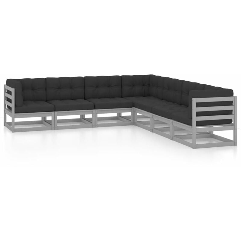 

Juego de muebles de jardín 7 pzas y cojines madera maciza pino