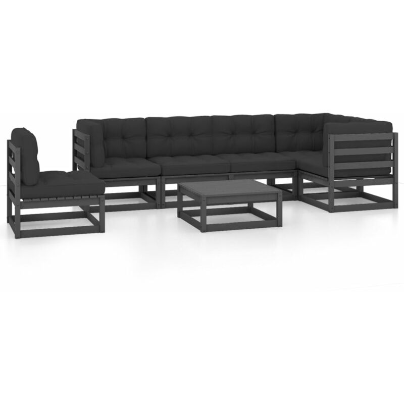 

Juego de muebles de jardín 7 pzas y cojines madera maciza pino