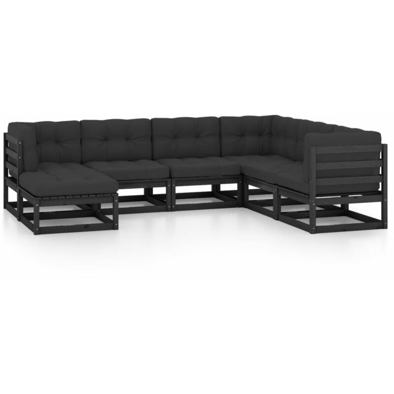 

Juego de muebles de jardín 7 pzas y cojines madera maciza pino